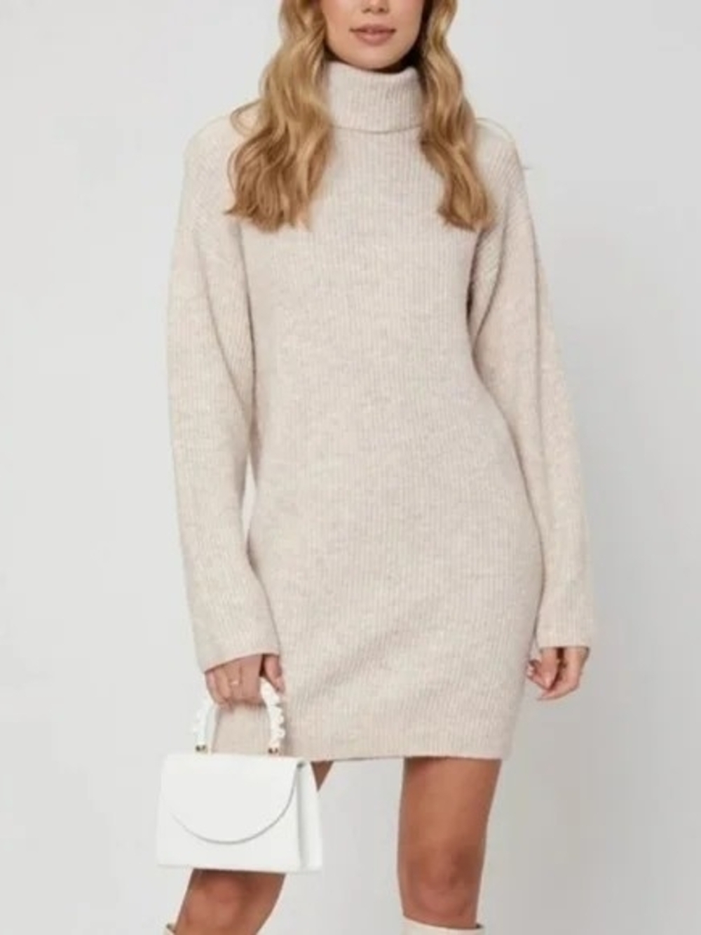 MOTF Cream Turtleneck Knit Sweater Dress